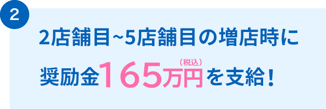 2店舗目、3店舗目の出店時150万円を支給！
