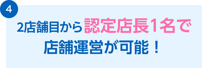 2店舗目から認定店長1名で店舗運営が可能！
